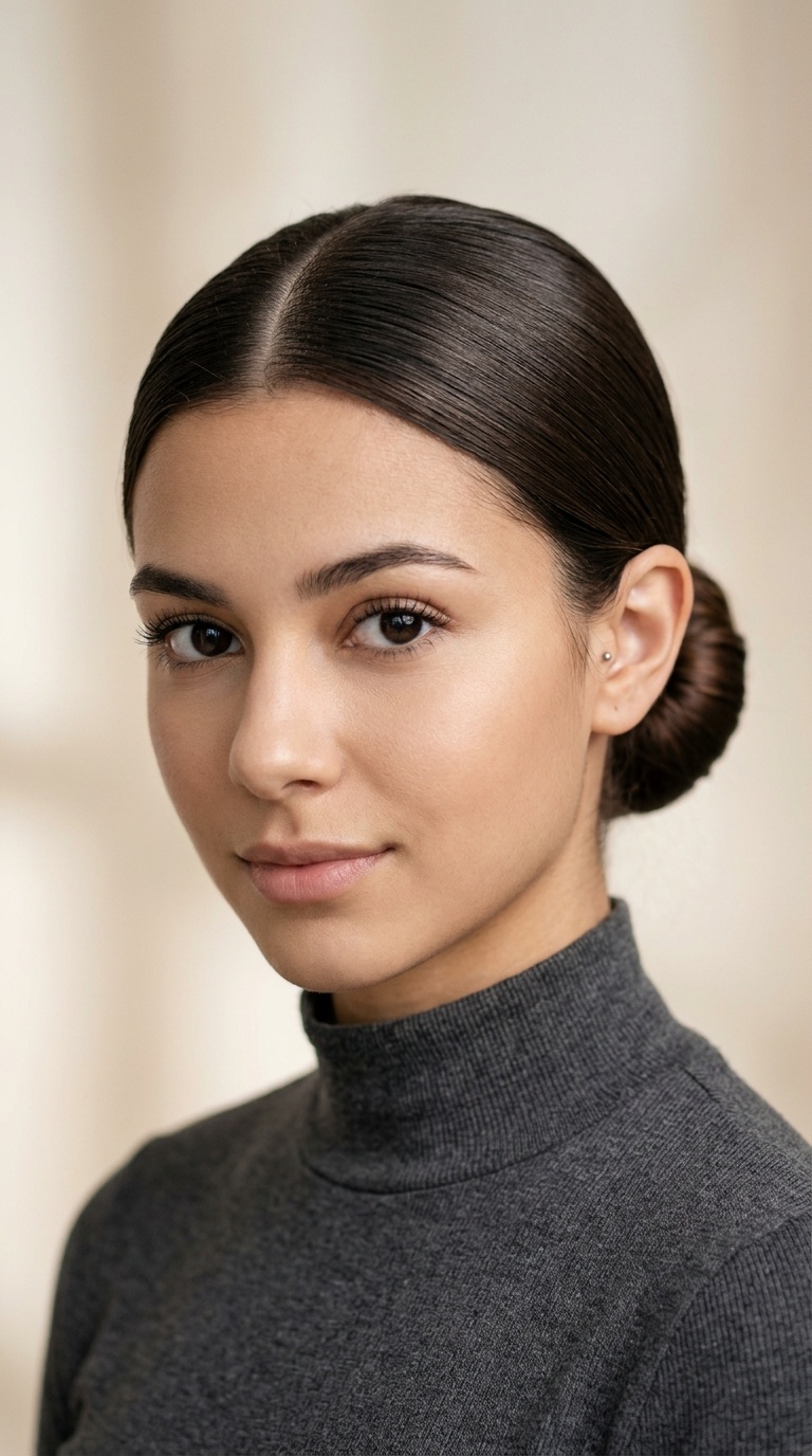 The Sleek Bun with a Middle Part
