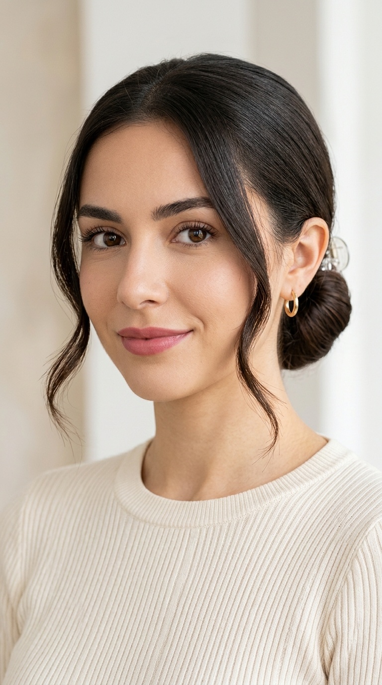 The Sleek Chignon with Face-Framing Tendrils