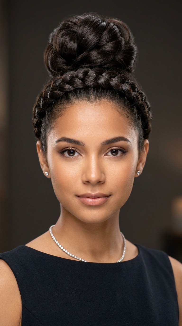 The Sleek Crown Braid with High Bun