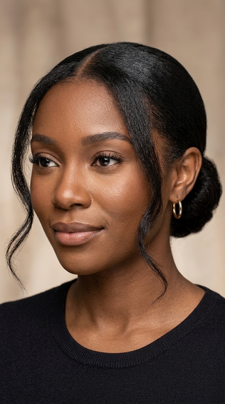 The Sleek Low Bun with Face-Framing Tendrils