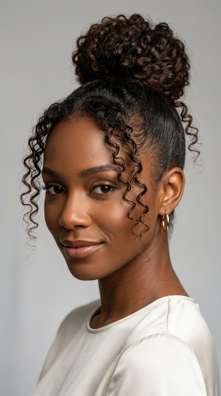 The Sleek Top Knot with Curly Tendrils
