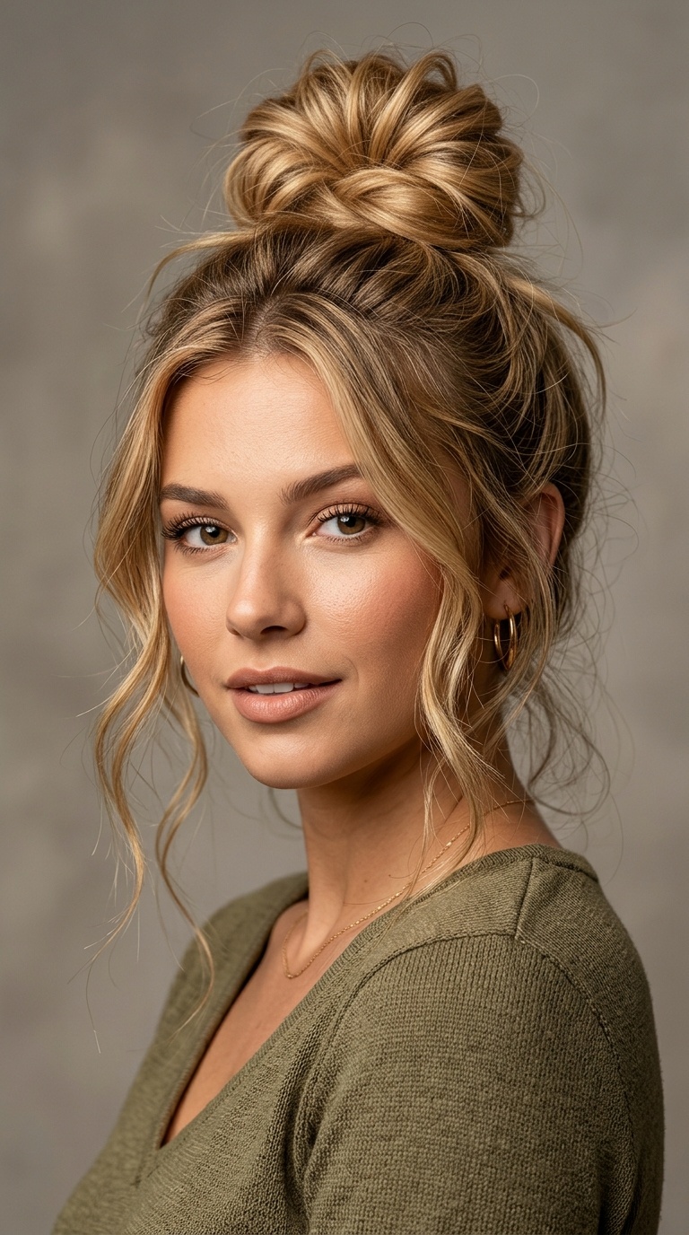 The Touseled Top Knot with Loose Tendrils
