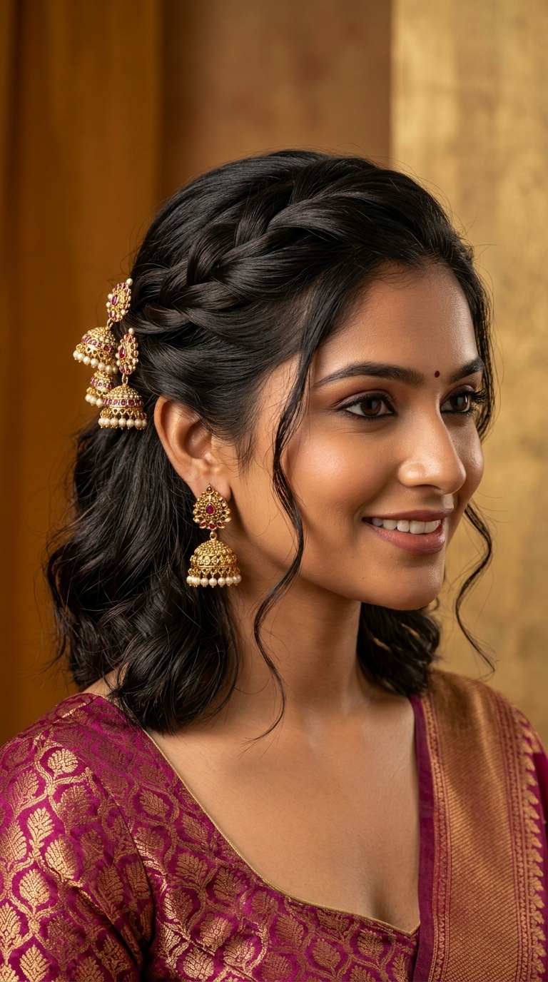 The Twisted Side Sweep with Jhumka Pins