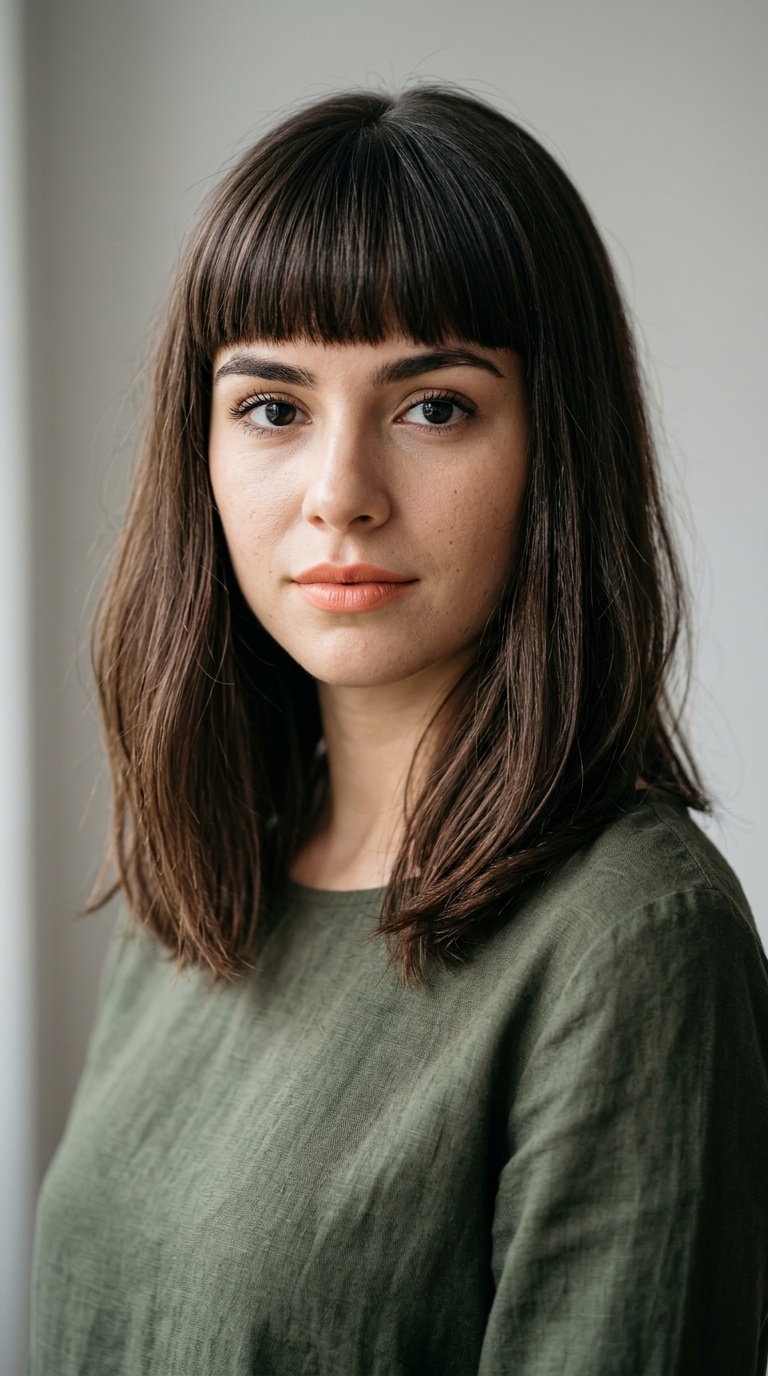 Thick Blunt Fringe with Shoulder-Grazing Hair
