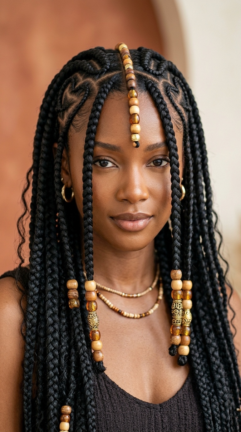 Thick Jumbo Fulani Braids with Heart Outlines