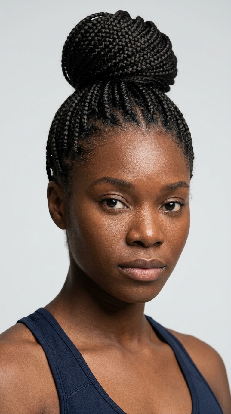 Tight Box Braids into a Bun