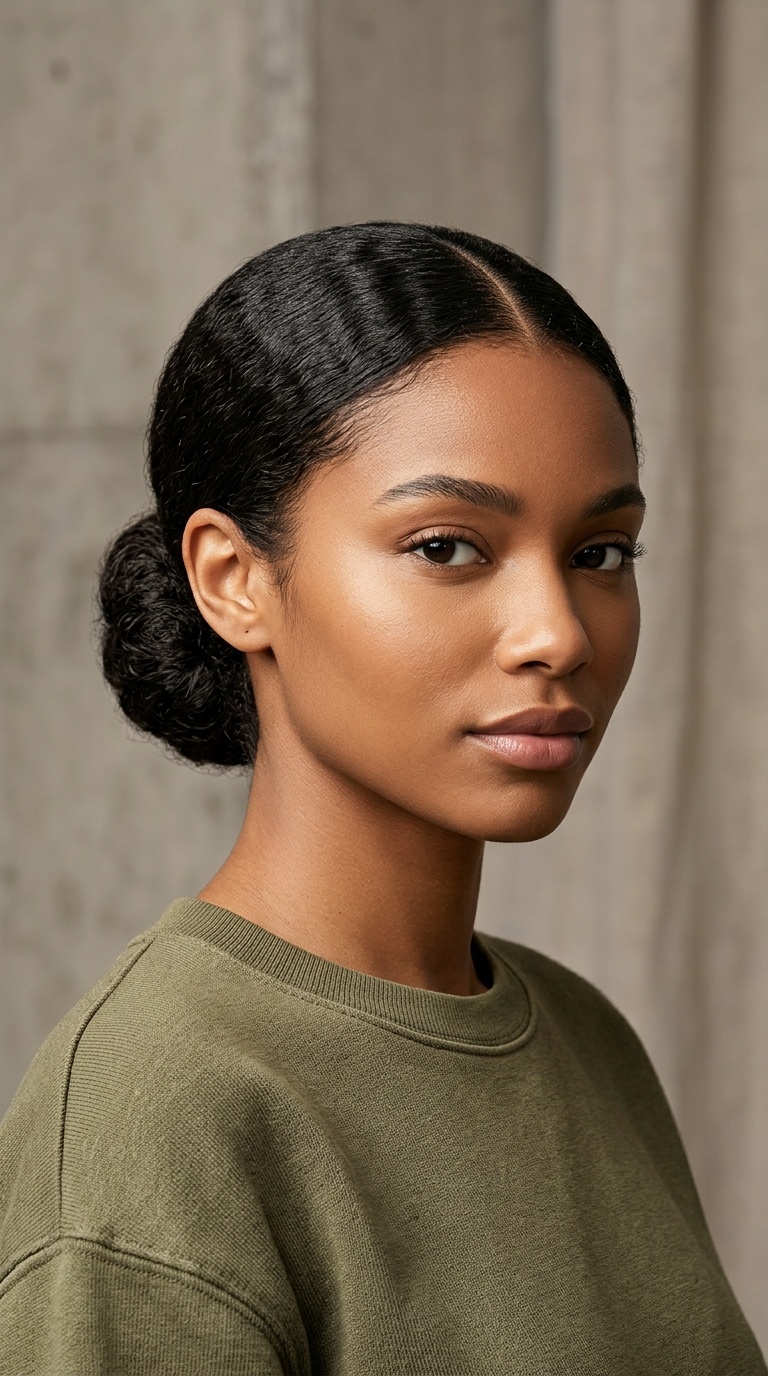 Tight Low Bun with Center Part