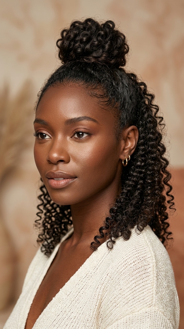Top Knot with Back-Hanging Curls