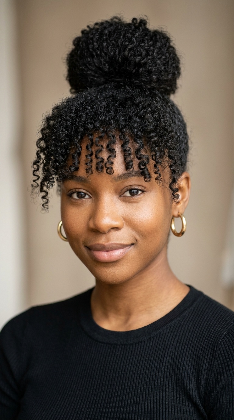 Top Knot with Curly Fringe