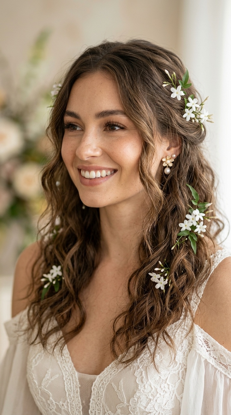 Tousled Waves with Delicate Jasmine Sprigs