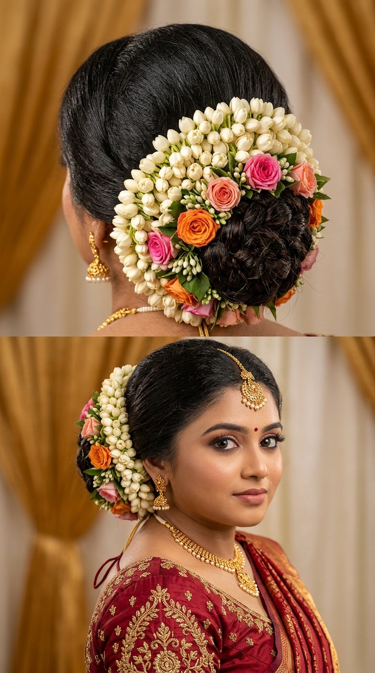 Traditional Floral Bun with Fresh Jasmine