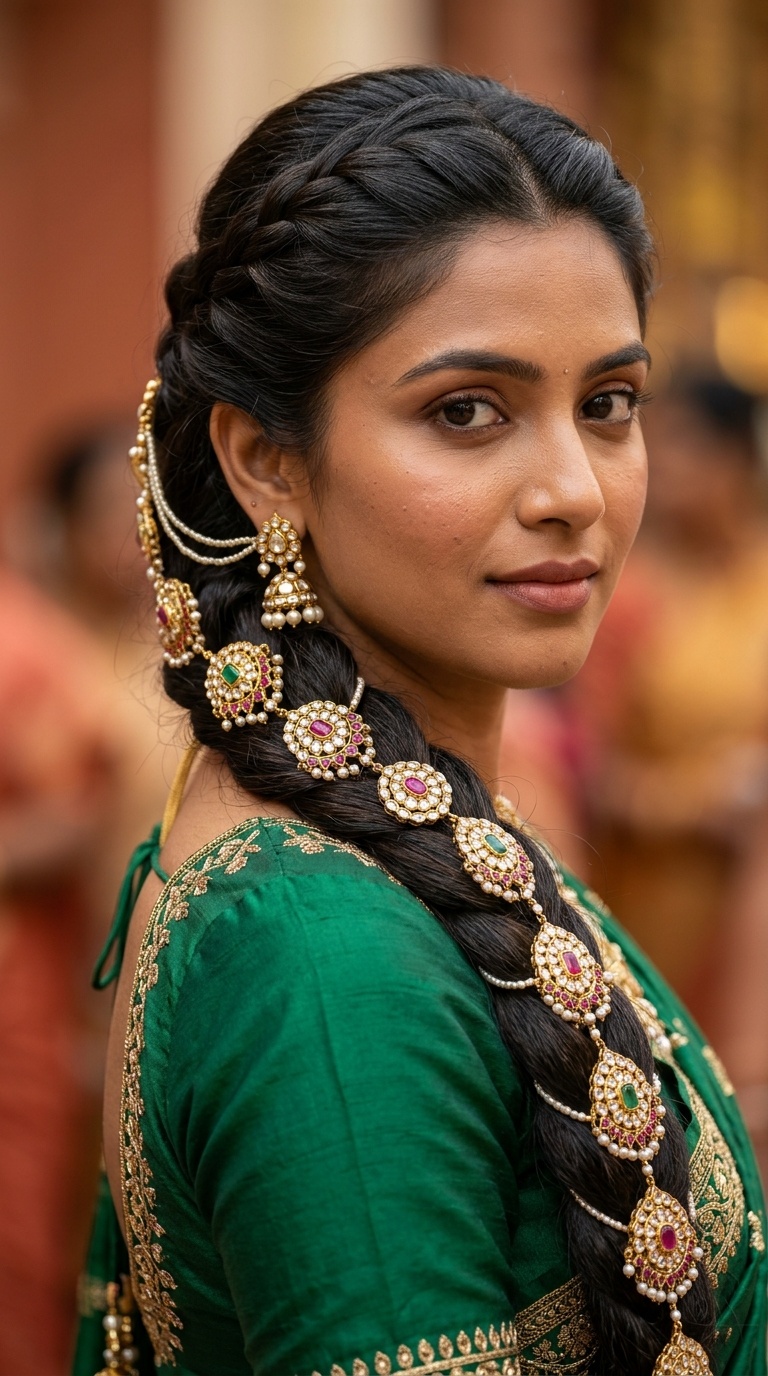 Traditional Long Braid with Jhadau Billas