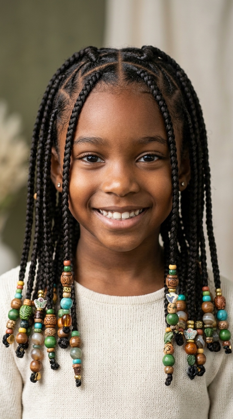 Triangle Parted Braids with Nature-Inspired Beads