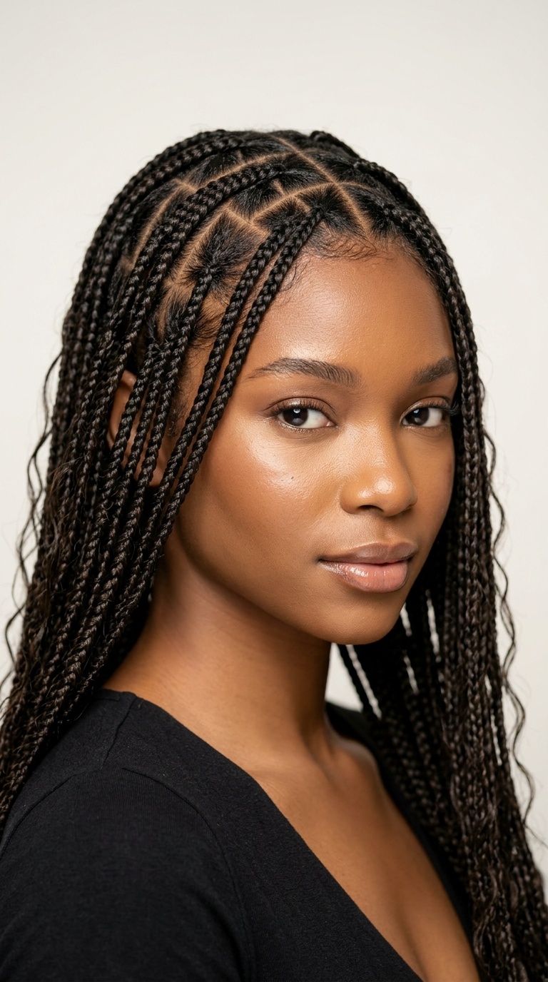 Tribal Braids with Diamond Parting