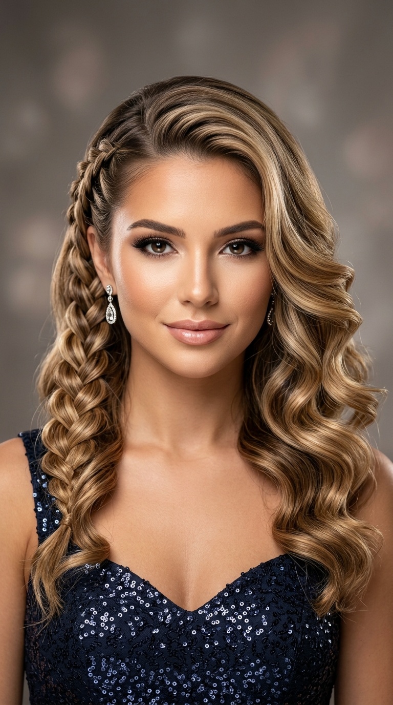 Triple Braid Detail with Glamorous Hollywood Curls