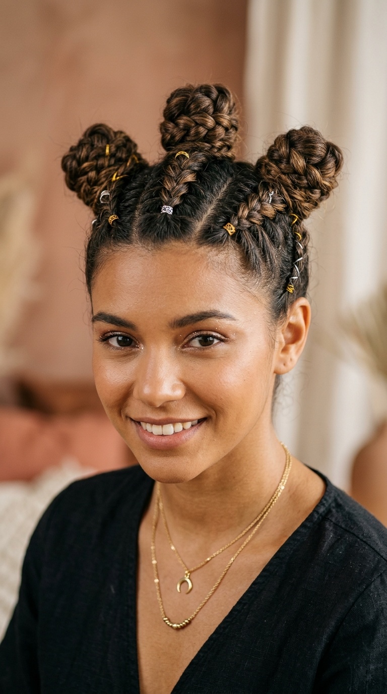 Triple Braided Mohawk Buns