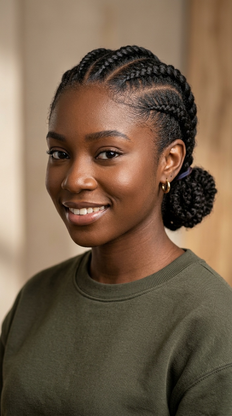 Triple Cornrow Low Ponytail