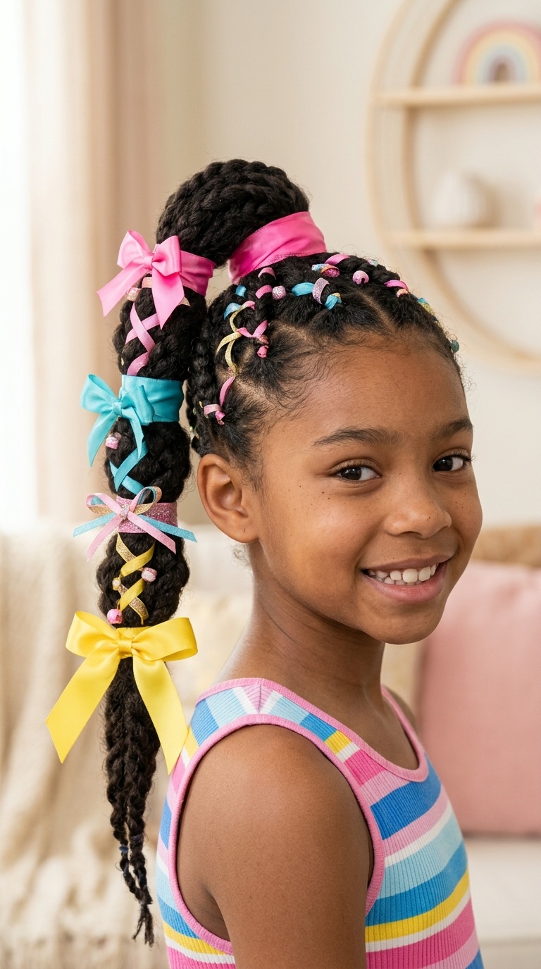 Triple-Stacked Ribbon High Pony