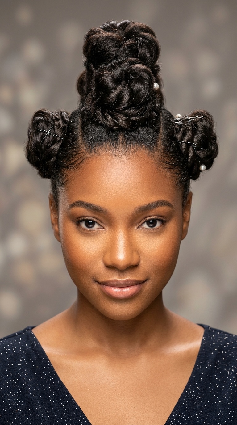 Triple Twisted Mohawk Buns