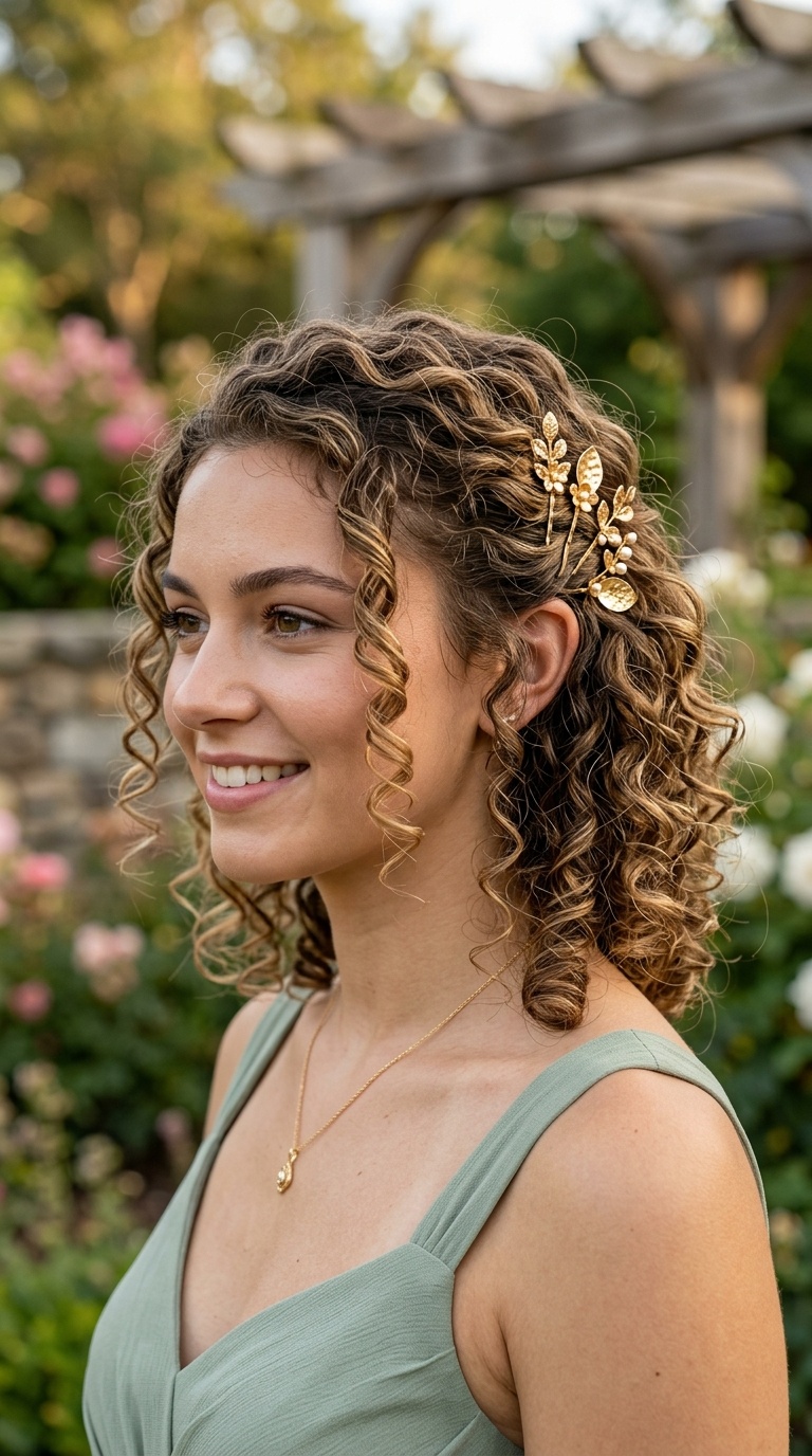 Tucked-Behind-Ear Curls with Gold Pins