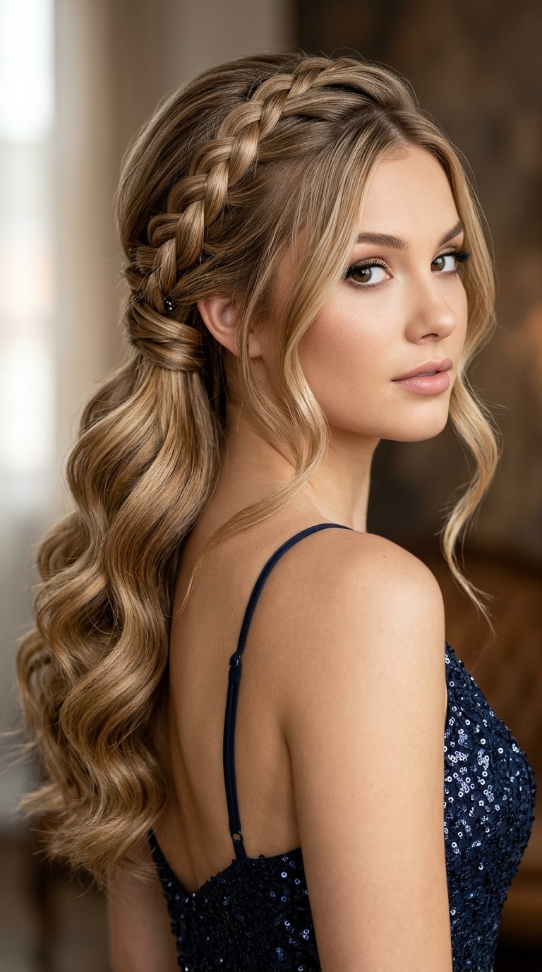Tucked-In Braid with Cascade Hollywood Waves