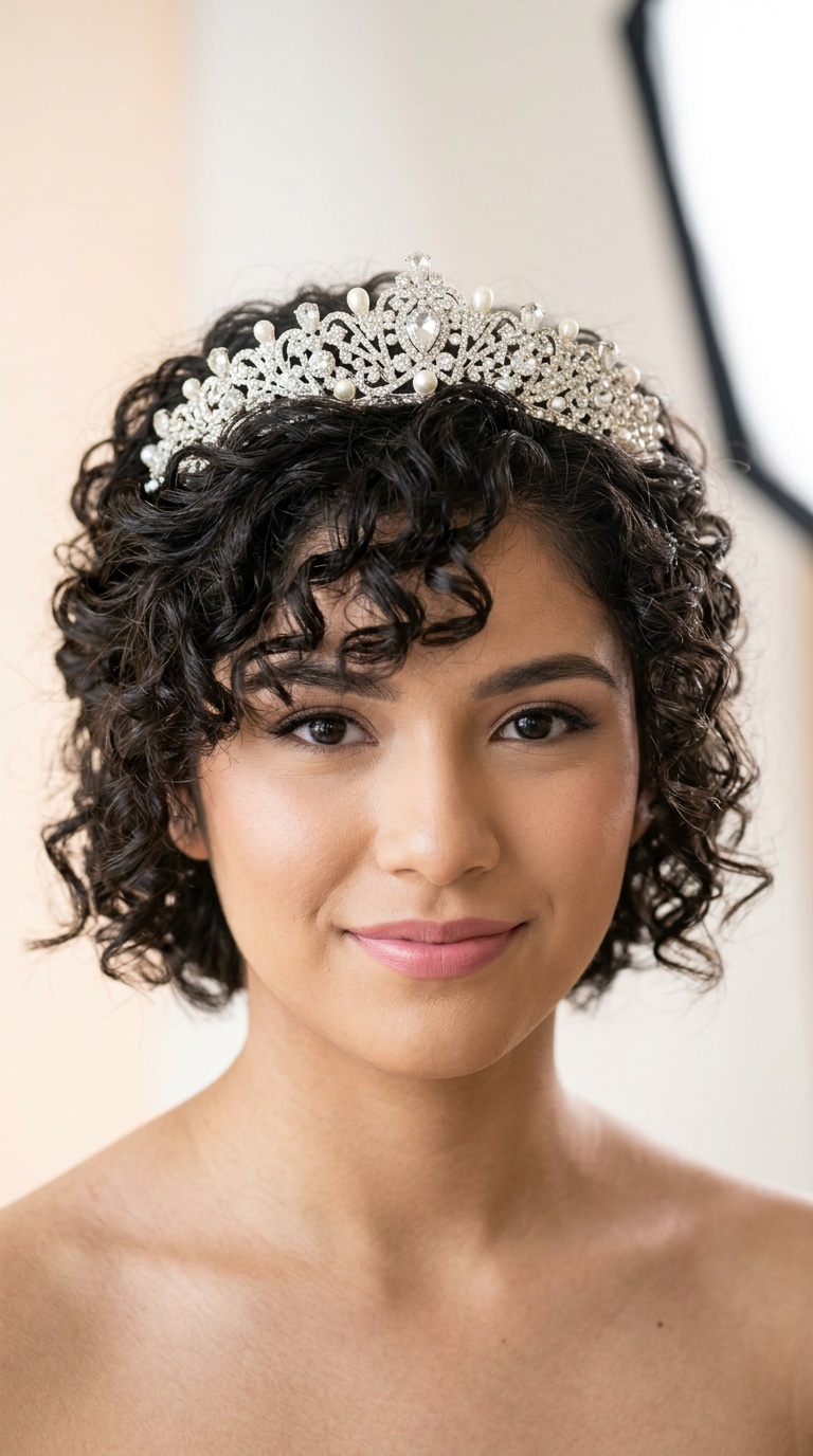 Tucked-In Curls with a Front-Facing Tiara