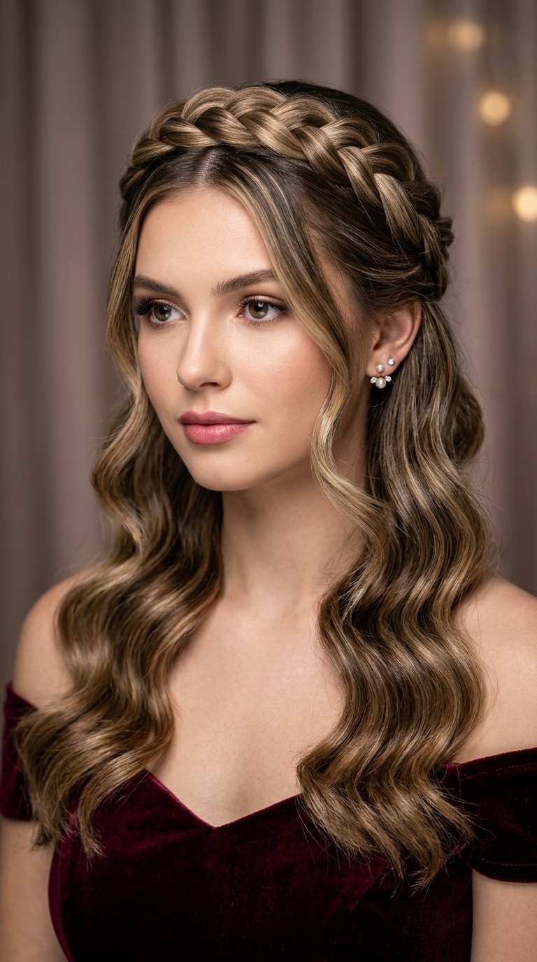 Twisted Braid Halo with Long Hollywood Waves