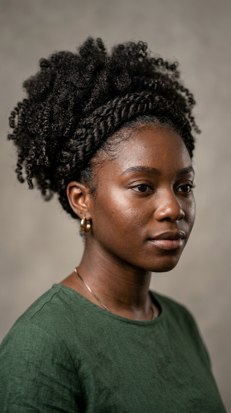 Twisted Crown with a Curly Puff