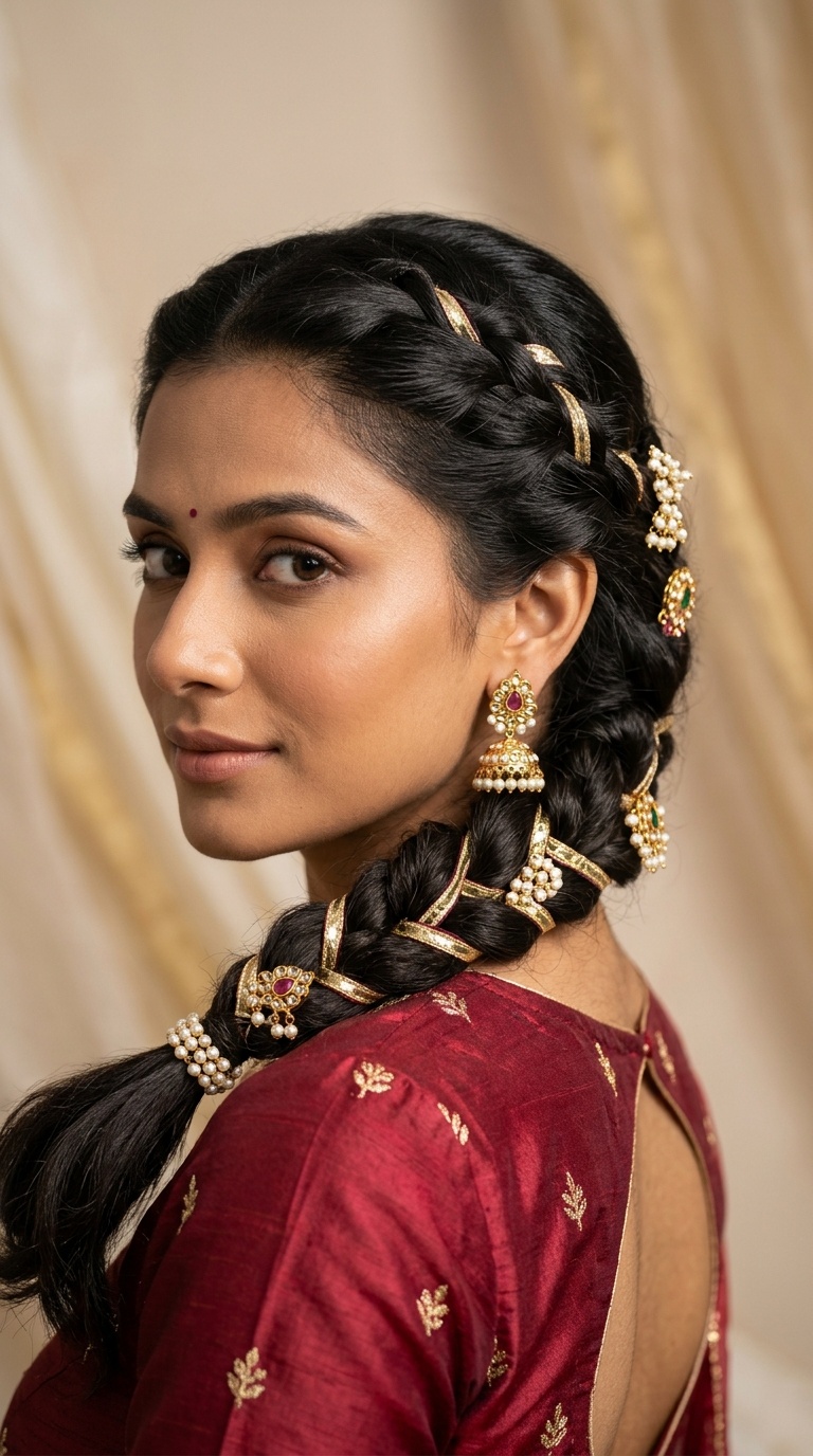 Twisted French Braid with Gota Patti