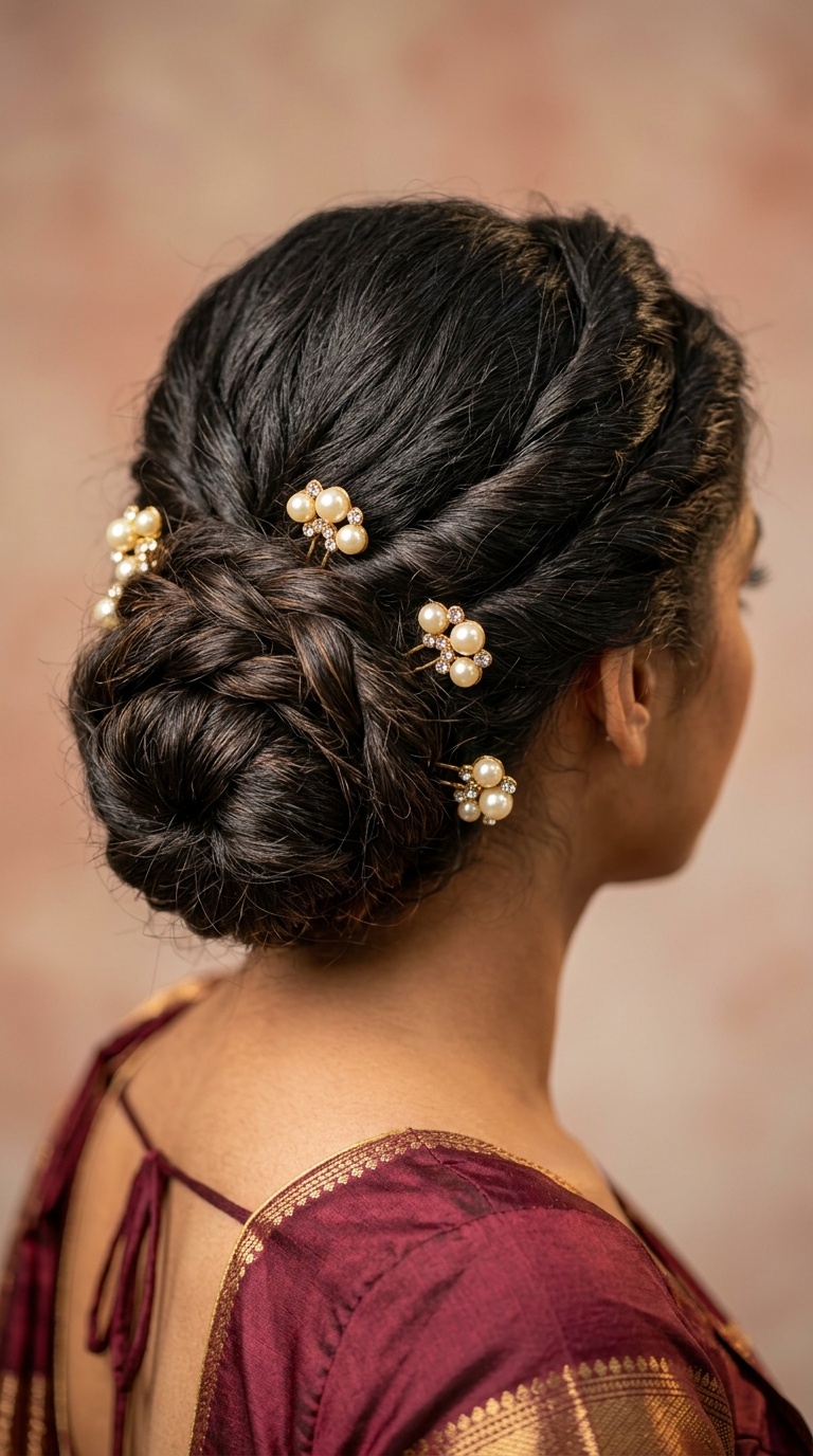 Twisted French Bun with Pearl Pins