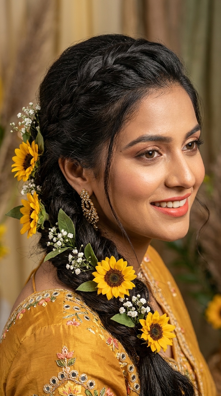 Twisted Half-Braid with Sunflowers