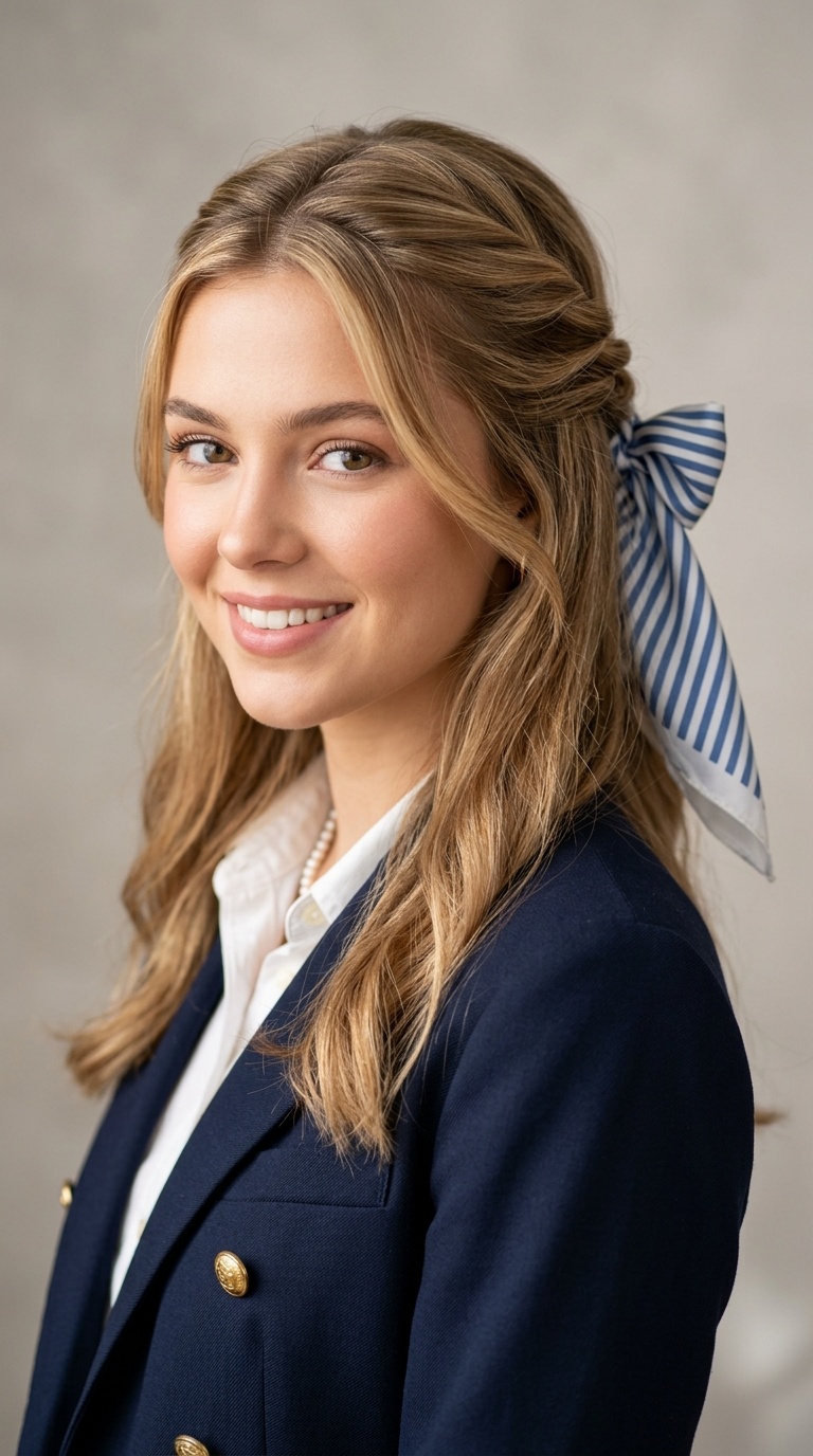 Twisted Half-Up Style with Silk Scarf Ribbon