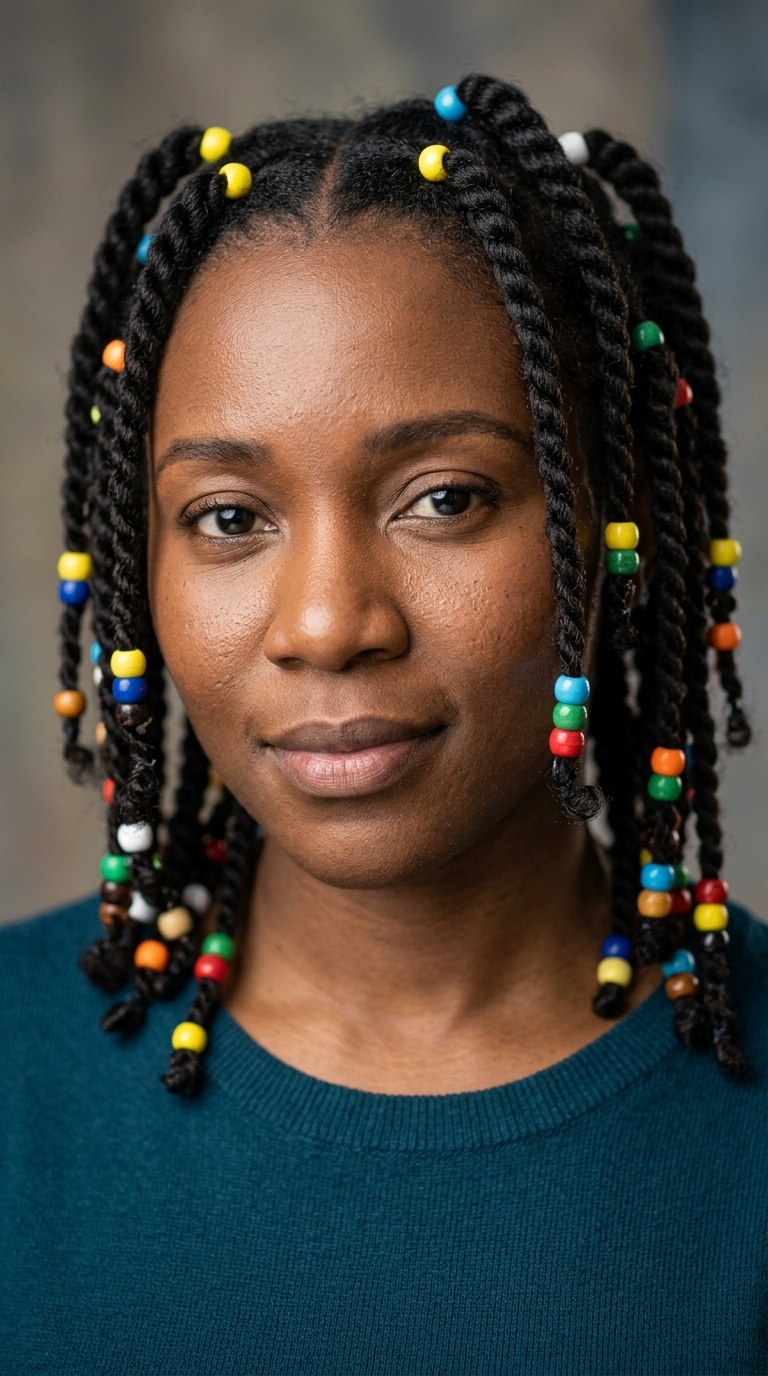 Twisted Pigtails with Colorful Beads