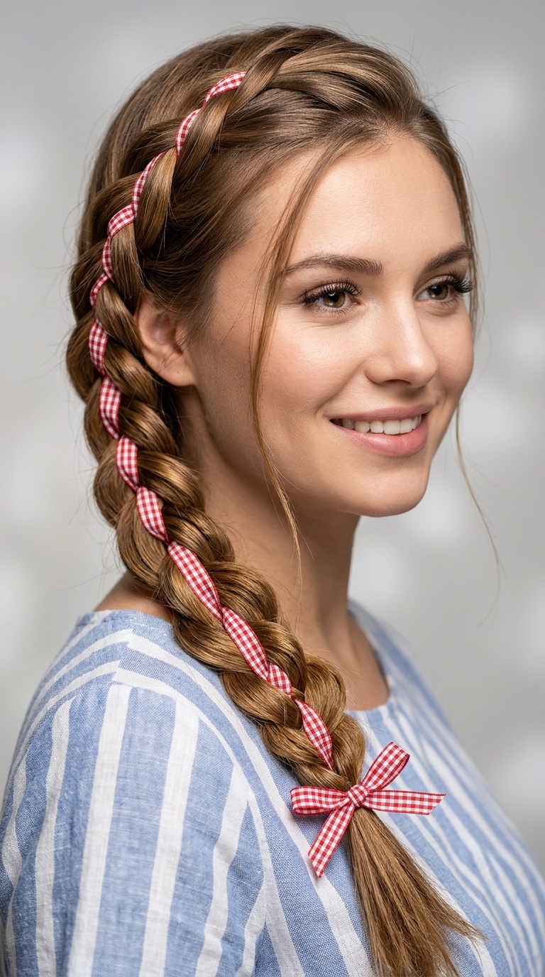 Twisted Rope Braid with Gingham Ribbon