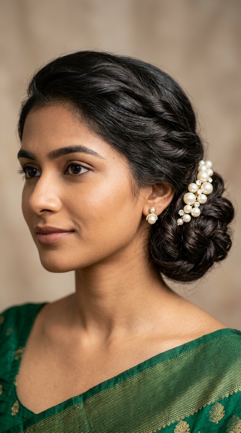 Twisted Side Bun with Pearl Pins