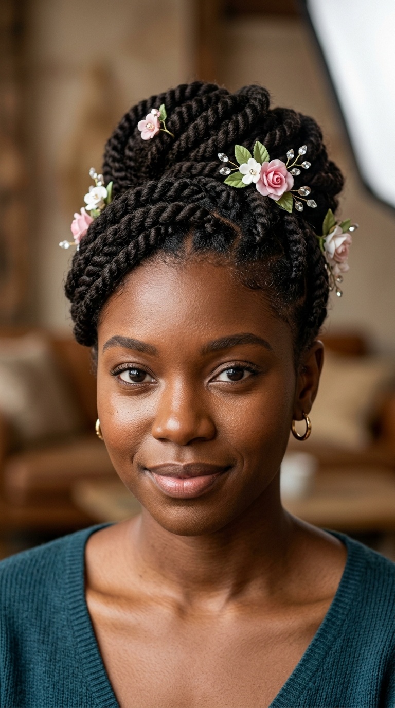 Twisted Updo with Floral Pins