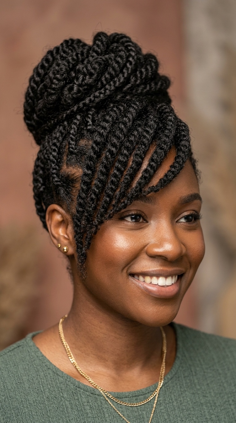 Twisted Updo with Side-Fringe Detail