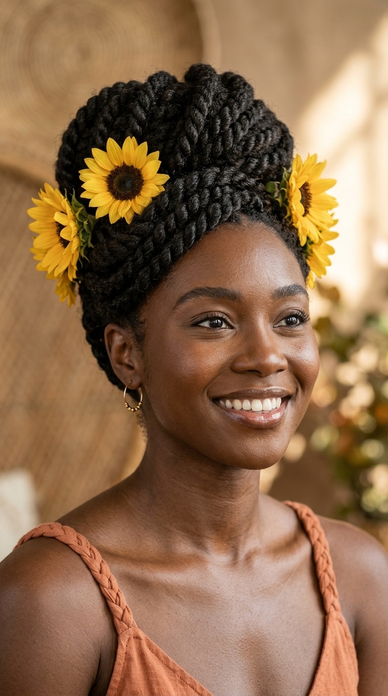 Twisted Updo with Sunflowers