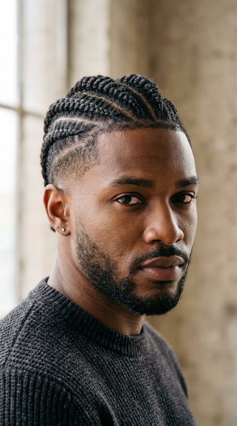 Two-Strand Twist Cornrow Hybrid with Fade