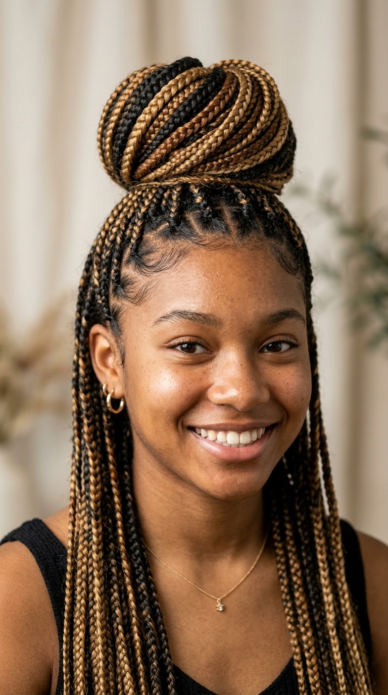 Two-Tone Braided High Bun