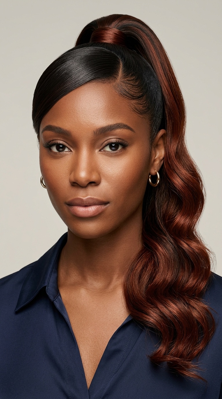 Two-Toned Ponytail with Blended Swoop