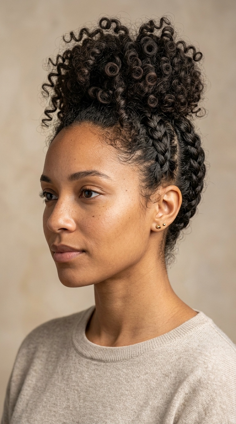 Upside Down Braid into Curly Top Knot
