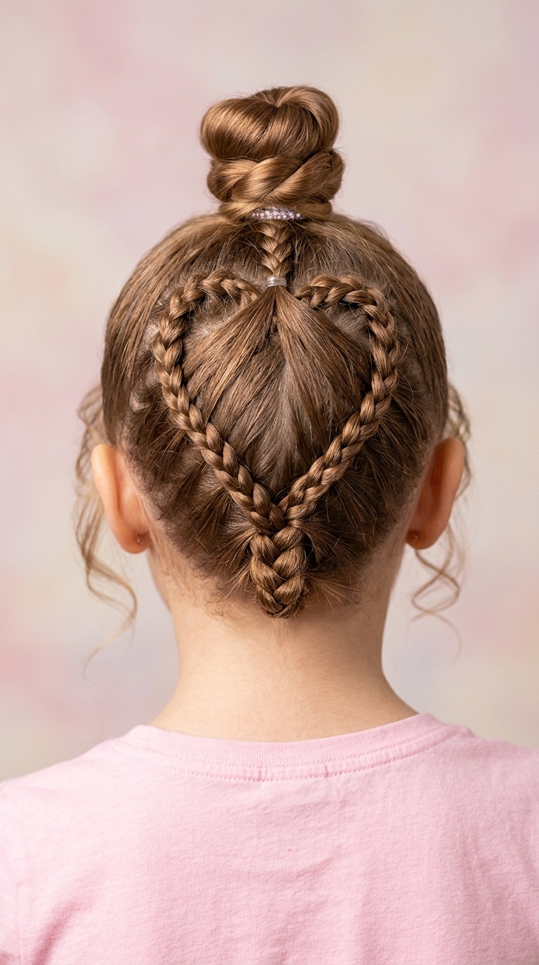 Upside-Down Heart Braid to Top Knot