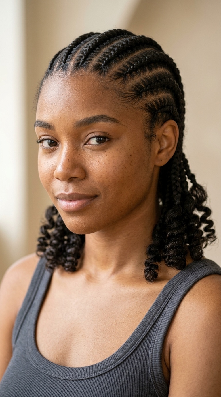 Vertical Cornrows with Curled Ends