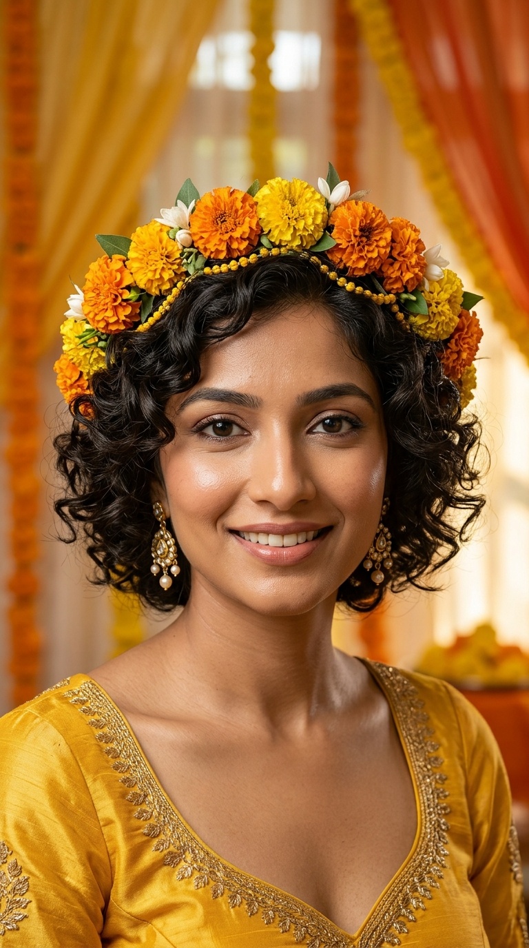 Vintage Curls with Genda Phool Crown