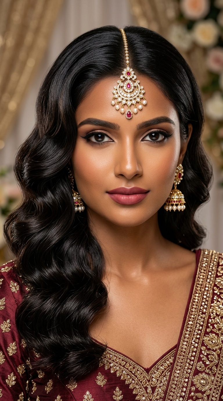 Vintage Hollywood Waves with Maang Tikka