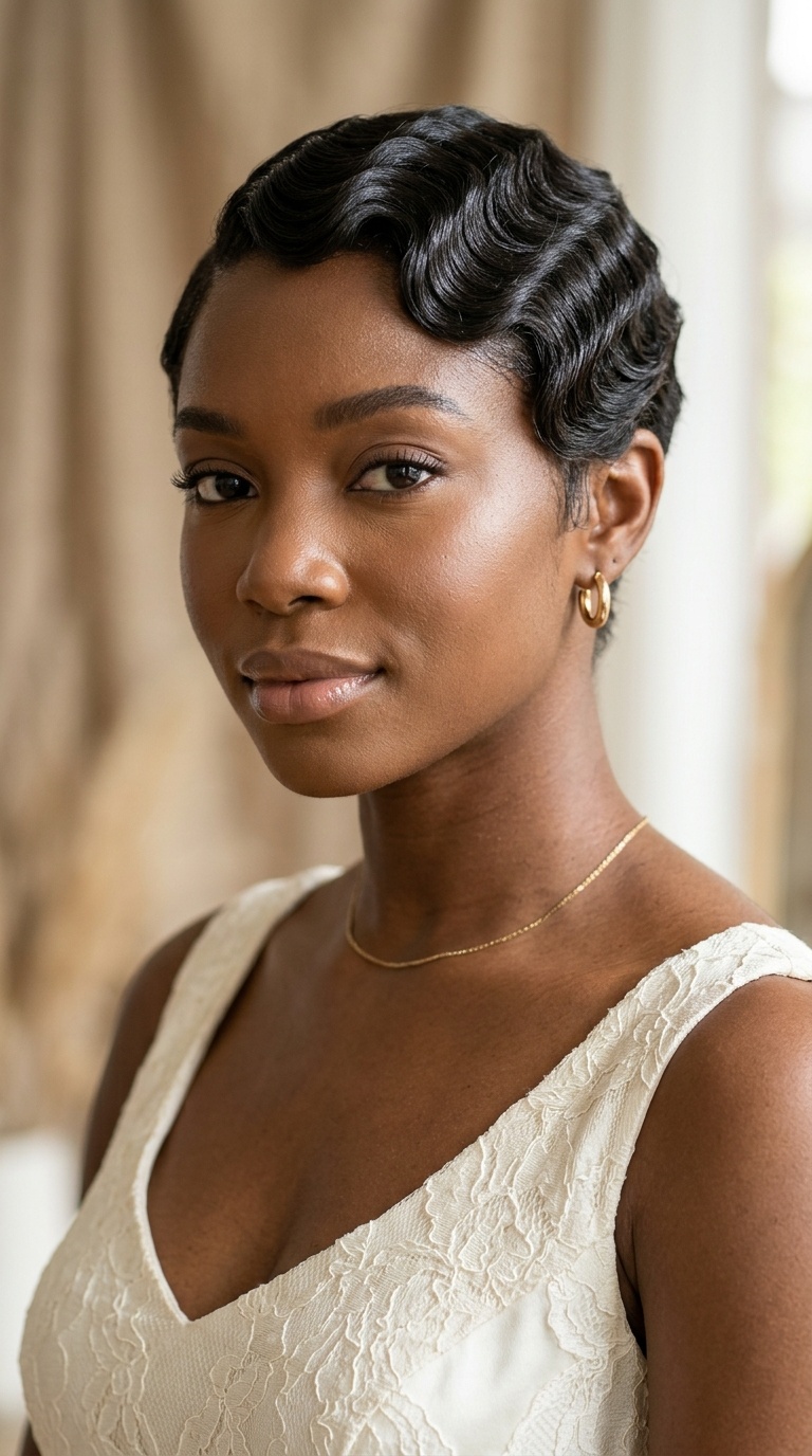 Vintage-Inspired Finger Waves on a Tapered Cut