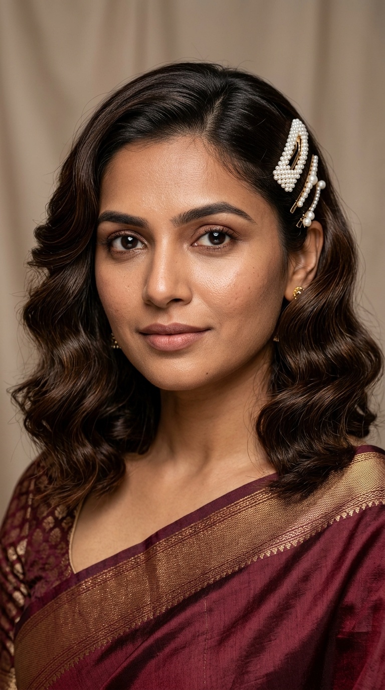 Vintage Waves with Pearl-Studded Clips