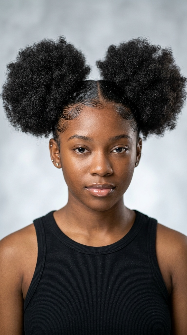 Voluminous Afro Puff with Laid Edges