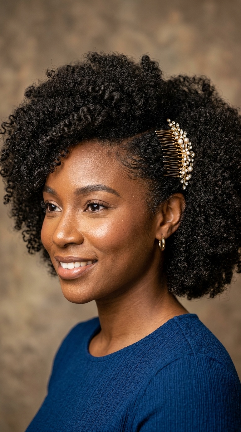Voluminous Afro with a Side Comb